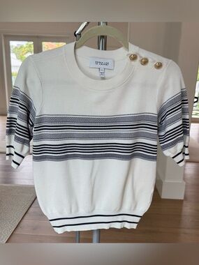 Derek Lam 10 Crosby White & Navy Striped Knit Top